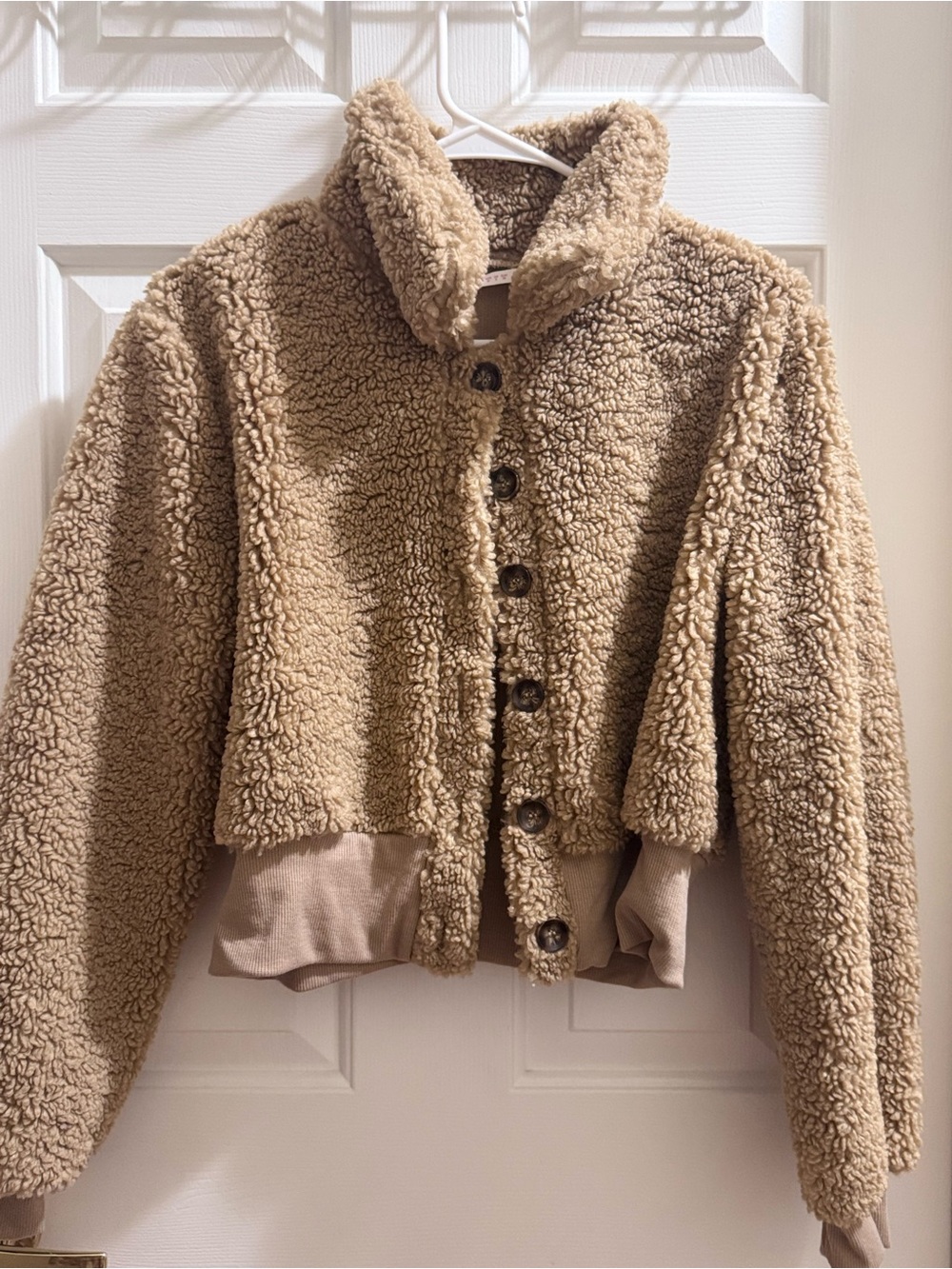 ROMWE Tan Teddy Sherpa Button-Up Jacket